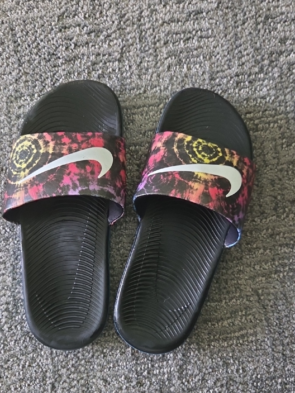 Nike Black Slides with Multicolor Tie-Dye Strap